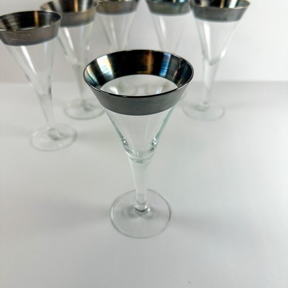 Dorothy Thorpe Silver Rim Trumpet Cocktail Glasses Set 6 Vtg MCM Barware - Picture 2 of 13
